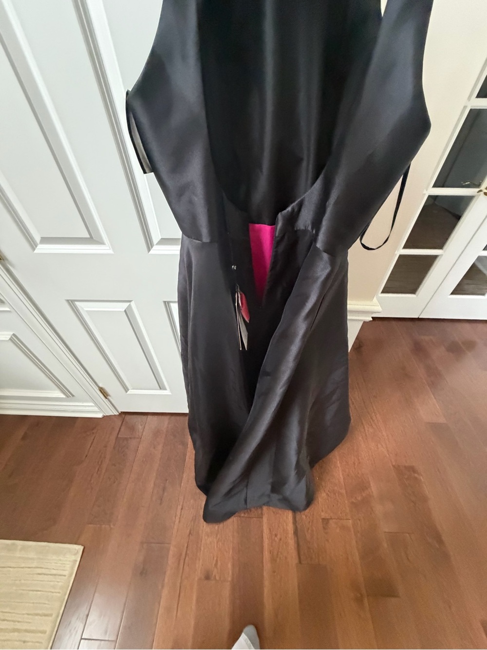 Black Satin Dress by Hannah's Boutique with Fuchsia Lining - Picture 8 of 15